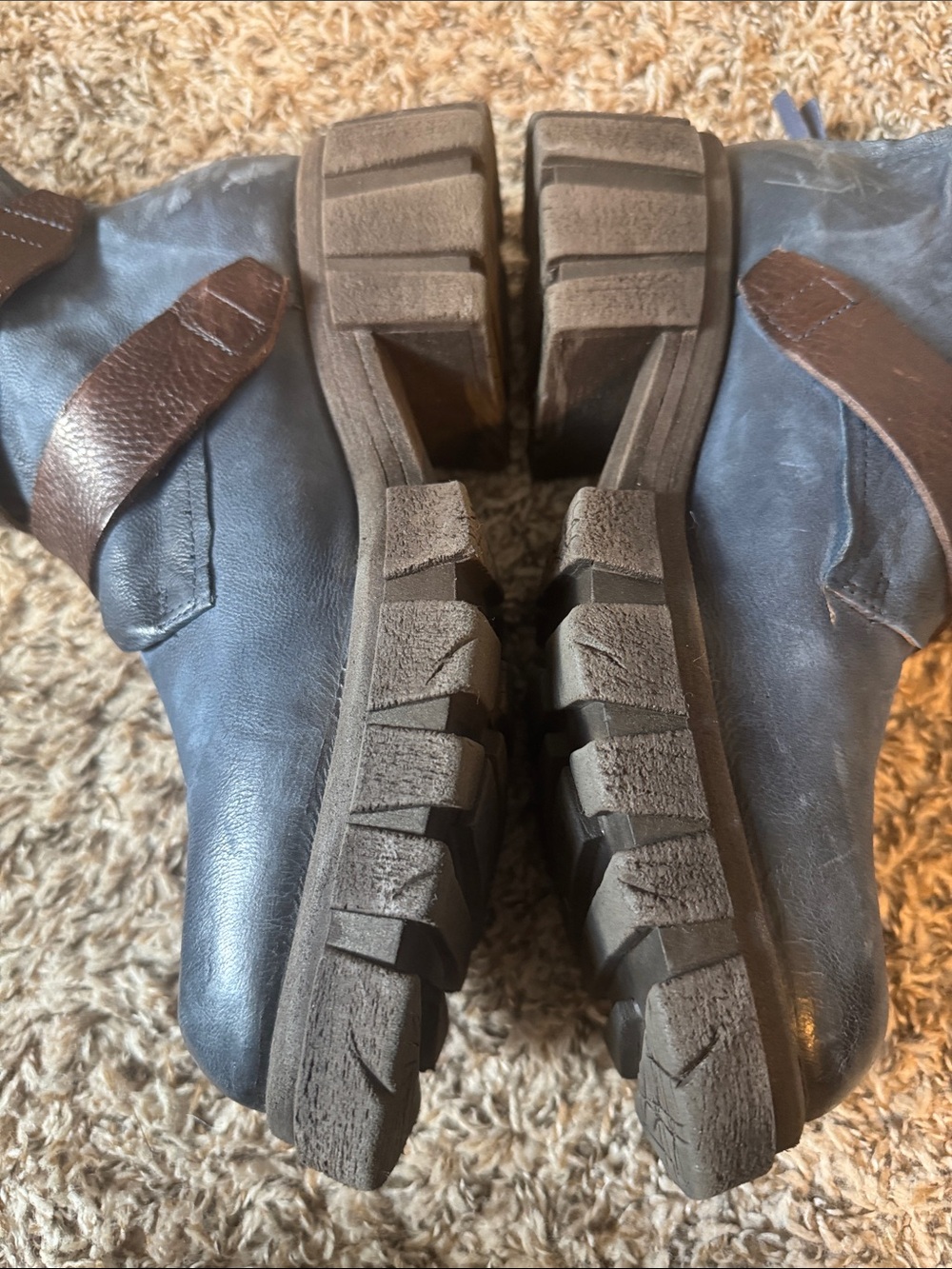 AS 98 Chunky Blue Leather Buckle Boots with Brown Straps - Picture 2 of 3